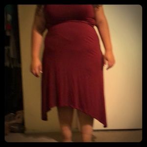 Midi summer dress short sleeve wine color